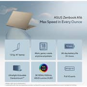 Asus Zenbook A16 (2026) Copilot+ PC - Qualcomm Snapdragon X2 Elite - X2E-94-100 / 16inch 3K / 1TB SSD / 48GB RAM / Shared Qualcomm Adreno GPU / Windows 11 Home / English & Arabic Keyboard / Zabriskie Biege / Middle East Version - [UX3607OA-SQ013W]