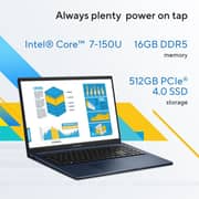 Asus Vivobook 15 (2026) Laptop - 1st Series / Intel Core 7-150U / 15.6inch FHD / 512GB SSD / 16GB RAM / Shared Intel Graphics / Windows 11 Home / English & Arabic Keyboard / Cool Silver / Middle East Version - [X1504VA-BQ715WL]