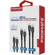 Promate Ultimate USB-C to Lightning Cable Black (Pack of 3) - CABLEKIT-CI