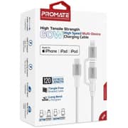 Promate POWERLINK 2-in-1 USB-C & Lightning Cable 1.2m White