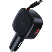 Heatz 2 Port Car Charger With Built-in Retractable Cable Black - ZCC22