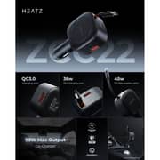 Heatz 2 Port Car Charger With Built-in Retractable Cable Black - ZCC22