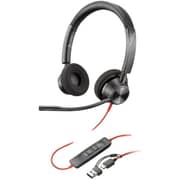 Poly Blackwire 3320 Wired On Ear Headset With USB-C/A Adapter Black