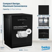 Beko Dishwasher 15 Place Settings, 14 Programs, 3 Racks, A+++ Energy Rating, BDFN26560GBP - (Black Glass)