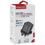 Promate PowerPort UK USB-A And USB-C Charger Black