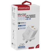 Promate PowerPort UK USB-A And USB-C Charger White