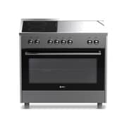 SPJ 90x60cm Standing Electric Cooker with 110L Oven, Vitro Ceramic Hob 5 Zones, Electric Grill, Mechanical Timer, Adjustable Legs, Silver