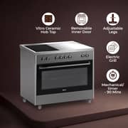 SPJ 90x60cm Standing Electric Cooker with 110L Oven, Vitro Ceramic Hob 5 Zones, Electric Grill, Mechanical Timer, Adjustable Legs, Silver
