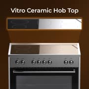SPJ 90x60cm Standing Electric Cooker with 110L Oven, Vitro Ceramic Hob 5 Zones, Electric Grill, Mechanical Timer, Adjustable Legs, Silver