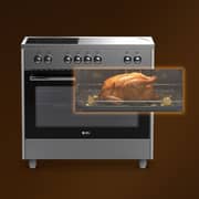 SPJ 90x60cm Standing Electric Cooker with 110L Oven, Vitro Ceramic Hob 5 Zones, Electric Grill, Mechanical Timer, Adjustable Legs, Silver