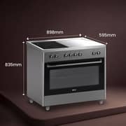 SPJ 90x60cm Standing Electric Cooker with 110L Oven, Vitro Ceramic Hob 5 Zones, Electric Grill, Mechanical Timer, Adjustable Legs, Silver