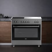 SPJ 90x60cm Standing Electric Cooker with 110L Oven, Vitro Ceramic Hob 5 Zones, Electric Grill, Mechanical Timer, Adjustable Legs, Silver