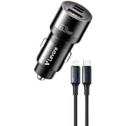 شاحن الأجهزة الذكية للسيارة من ليفور بـ 3 منافذ مع سلك من USB-C إلى Lightning بطول 1 متر لون أسود LGC121L-BK