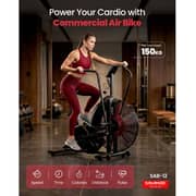 Sparnod Fitness Commercial Air Bike with Magnetic Belt & Chain Drive, 216 Workout Programs, Interval Console, Adjustable Ergonomic Seat, Heart Rate Sensor, Heavy-Duty Steel Frame, 150kg User Weight Capacity – SAB-12