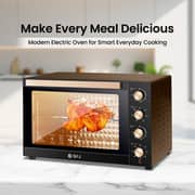 SPJ 150L Electric Oven 2800W with 360° Rotisserie, Inner Lamp, 70–250°C Temperature Control, 120-Min Timer, 7 Power Levels, Tempered Glass, Black & Brown