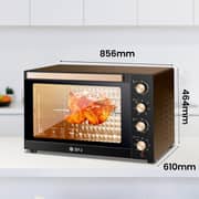 SPJ 150L Electric Oven 2800W with 360° Rotisserie, Inner Lamp, 70–250°C Temperature Control, 120-Min Timer, 7 Power Levels, Tempered Glass, Black & Brown