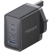 Promate GaN Port 4 67W PD Fast Charger UK Black