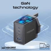 Promate GaN Port 4 67W PD Fast Charger UK Black