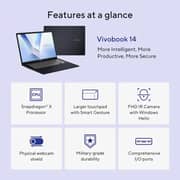 Asus Vivobook 14 (2025) Copilot+ PC - Snapdragon X-X1-26-100 / 14inch WUXGA / 512GB SSD / 16GB RAM / Shared Qualcomm Adreno GPU / Windows 11 Home / English Keyboard / Quite Blue / International Version - [X1407QA-V14.X116512]