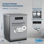 Beko Dishwasher 15 Place Settings, 8 Programs, 3 Racks, A+++ Energy Rating,‎ BDEN38523XP - (Inox)