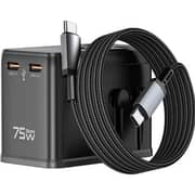 WiWU Universal Travel Adapter 75W with USB-C Cable 1m Black - WI-UA015