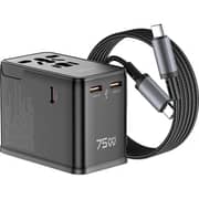 WiWU Universal Travel Adapter 75W with USB-C Cable 1m Black - WI-UA015
