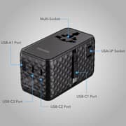 Blupebble PASSPORT 7 Travel Adaptor Black - BP-TVL007-BK