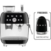 Smeg 50's Style Manual Coffee Machine with Grinder - EGF03BLUK + Electric Kettle - KLF04BLUK