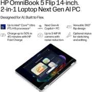 HP OmniBook 5 Flip 2-in-1 Convertible (2026) AI PC - 3rd Series / Intel Core Ultra 5-322 / 14inch 2K / 512GB SSD / 16GB RAM / Shared Intel Graphics / Windows 11 Pro / English & Arabic Keyboard / Gracier Silver / Middle East Version - [14-KM0000NE]
