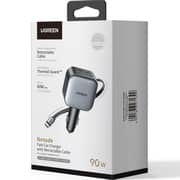 Ugreen EC603 Fast Car Charger with Retractable Cable 0.7m Grey/Black - 55909B
