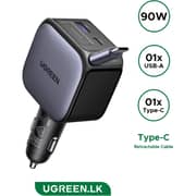 Ugreen EC603 Fast Car Charger with Retractable Cable 0.7m Grey/Black - 55909B