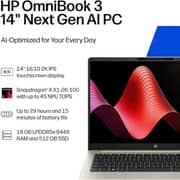 HP OmniBook 3 (2025) Laptop - Qualcomm Snapdragon X X1-26-100 / 14inch 2K / 512GB SSD / 16GB RAM / Shared Qualcomm Adreno Graphics / Windows 11 Home / English Keyboard / Warm Gold / International Version - [14-HZ0025DX]