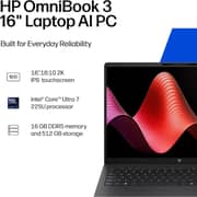 HP OmniBook 3 (2025) Laptop - 2nd Series / Intel Core Ultra 7-255U / 16inch 2K / 512GB SSD / 16GB RAM / Shared Intel Graphics / Windows 11 Home / English Keyboard / Mica Silver / International Version - [16-BU0007DX]