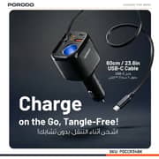 Porodo Apolo Multiport Car Charger 60cm Black - PDCCR34BK