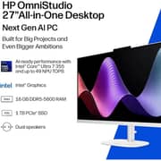 HP OmniStudio All-in-One (2026) Desktop - 3rd Series / Intel Core Ultra 7-355 / 27inch FHD / 1TB SSD / 16GB RAM / Shared Intel Graphics / Windows 11 Home / English Keyboard / Cotton White / International Version - [27-CY0074]