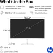HP OmniStudio All-in-One (2026) Desktop - 3rd Series / Intel Core Ultra 7-355 / 27inch FHD / 1TB SSD / 16GB RAM / Shared Intel Graphics / Windows 11 Home / English Keyboard / Cotton White / International Version - [27-CY0074]