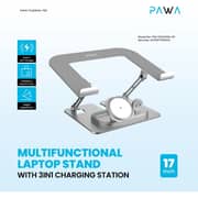 Pawa Multi Function Laptop Stand with 3-in-1 Charging Station Grey - PW-TA3115W2-GY