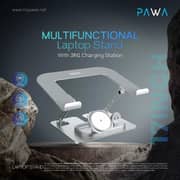 Pawa Multi Function Laptop Stand with 3-in-1 Charging Station Grey - PW-TA3115W2-GY