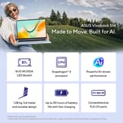 Asus Vivobook S14 (2026) Laptop - Snapdragon X X1-26-101 / 14inch WUXGA / 512GB SSD / 16GB RAM / Shared Qualcomm Adreno Graphics / Windows 11 Home / English & Arabic Keyboard / Light Blue / Middle East Version - [S5408QA-TM197W]