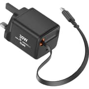 Hebat USB-C Charger With Built-in Charging Cable Black - HT-411