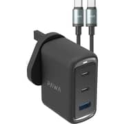Pawa Vector Triple Port Gan Charger With USB-C Cable Black - PW-TCVR70UT-BK