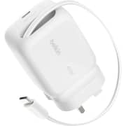 Belkin UltraCharge Retractable GaN Wall Charger 45W White - WCH023MYWH