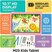 Modio M25 Kids Tablet - WiFi 512GB 8GB RAM 10.1inch Pink + Pen & Watch - International Version