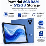 Oteeto TAB 82 Pro Tablet - WiFi 512GB 8GB RAM 8inch Blue + Keyboard & Protective Case - International Version