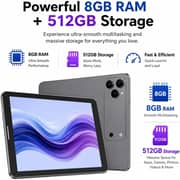 Oteeto TAB 82 Pro Tablet - WiFi 512GB 8GB RAM 8inch Gray + Keyboard & Protective Case - International Version