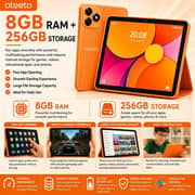 Oteeto TAB 77 Tablet - WiFi 256GB 8GB RAM 7inch Orange + Keyboard - International Version