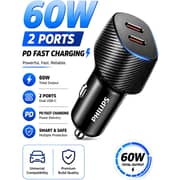 Philips Compact Dual USB-C Car Charger Black - DLP5522C/00