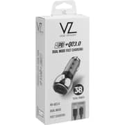 VOZ Car Charger with USB-C to Lightning Cable Black - VCCPD03L