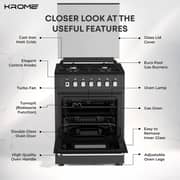 Krome 4 Burner Gas Cooker 60x60cm Black - KR-CR6062BO
