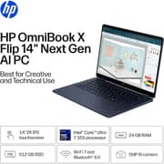 HP OmniBook X Flip 2-in-1 Convertible (2026) Laptop - 3rd Series / Intel Core Ultra 7-355 / 14inch 2K / 512GB SSD / 24GB RAM / Shared Intel Graphics / Windows 11 Home / English Keyboard / Blue / International Version - [14-KP0023dx]